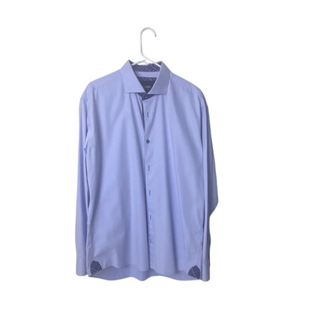 Mens MACEOO Einstein-C Interlocking Blue Dress Shirt 5/ XL 100% Cotton